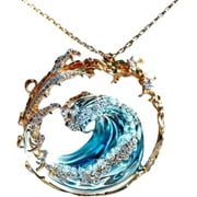 HHUAN Ocean Themed Necklace | Blue Wave Necklace | Inspirational Ocean Jewelry, Ocean Wave Necklace, Meaningful Inspirational Ocean Jewelry, Ocean Wave Jewelry Stylish Fashion Necklace for Women