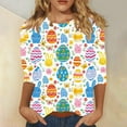 thumbnail image 2 of lcziwo Daily Sales of The Day Womens 3/4 Length Sleeve Shirts Easter Eggs Graphic Tees Shirt Casual Round Neck Pullover Blouses Cute Rabbit Print Tunic Tops Multicolor XXXL, 2 of 6