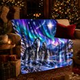 thumbnail image 3 of Northern Lights Aurora Wolf Family, Peaceful Mountain Lake Scene, Warm Flannel Blanket for Cabin and Lodge with Detailed Artwork, Outdoor Lovers Camping Gift, Fantasy Home Decor, 3 of 9