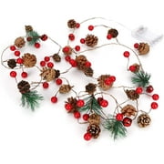 20 LED Christmas Garland Lights String, 6.5ft Pinecone Red Berry Garland Light Battery Power Fairy String Lights for Christmas Tree Holiday Party Wedding Patio Garden Thanksgiving Home Decoration