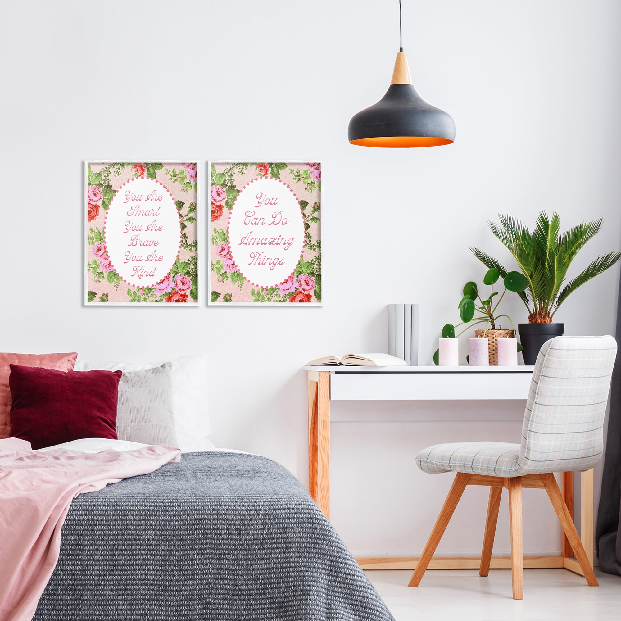 Stupell Industries Inspirations with Vintage Florals 2 Piece White Framed Giclee Art Set, design by Lil' Rue