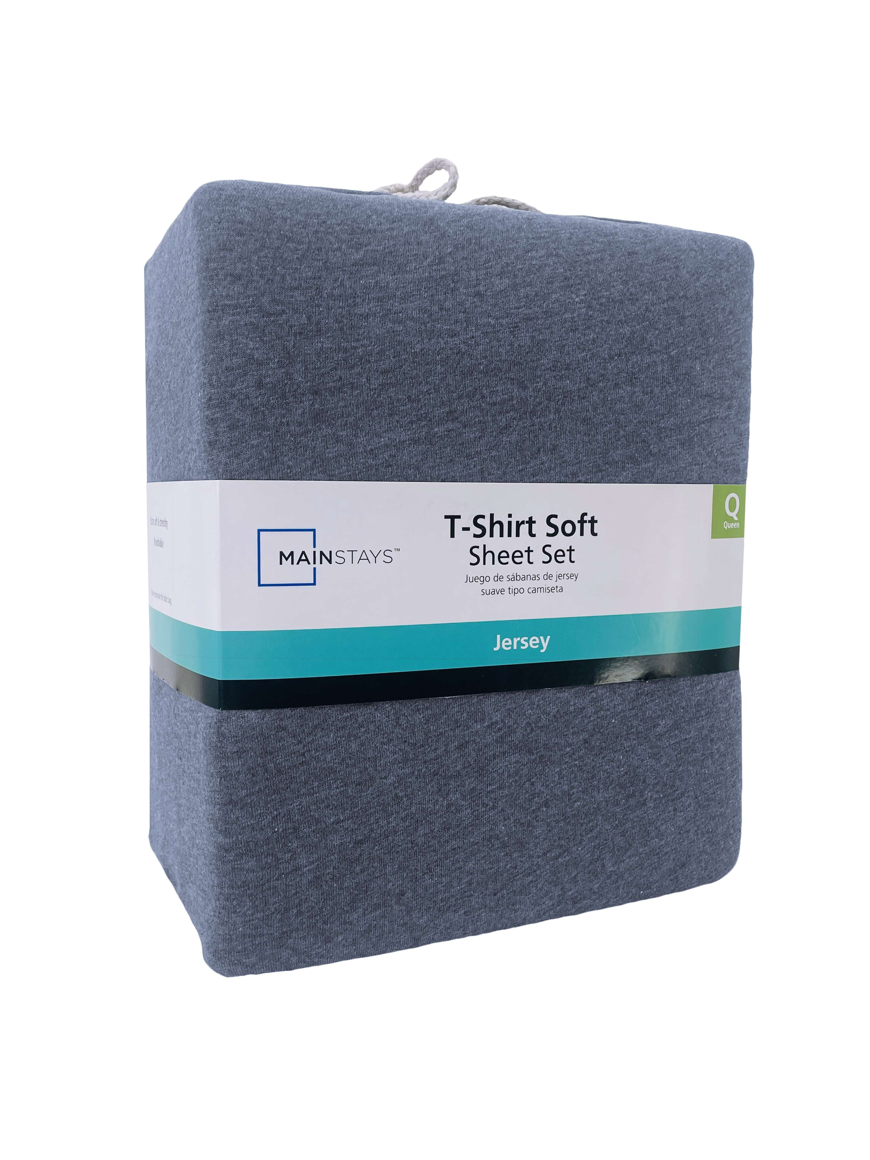 Mainstays Cotton Rich Extra Soft Jersey Bed Sheet Set, Queen, Blue Cove, 4 Pieces