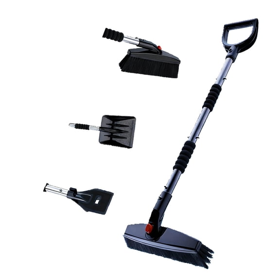 Heavy Duty Ice Scraper for Car, 3-in-1 Retractable Snow Removal Tool with Brush, Detachable Extendable Handle for Windshield, Portable Winter Car Accessory