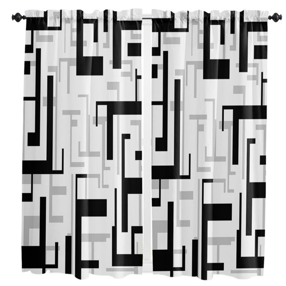 Modern Art Geometry Black Grey Curtain Home Decoration Living Room Short Curtains Window Treatments For Kitchen Bedroom