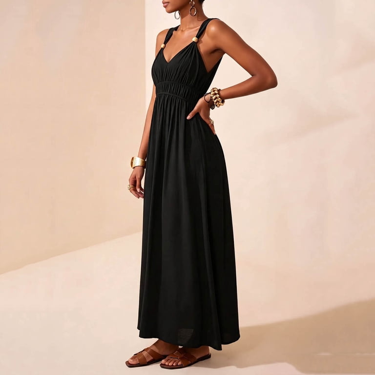 empire waist maxi dress formal Efsteb Women's Spaghetti Strap V-Neck Smocked Long Dress for Summer Beach Wedding Guest (Black,XXL) empire waist long dress Color:Mulberry Ruched cotton midi dress irish design