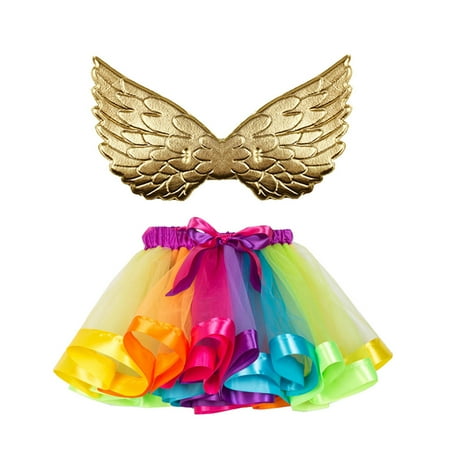 

Qufokar Baby Pink Dress Dress Up for Little Girls Kids Girls Ballet Skirts Party Rainbow Tulle Dance Skirt With Wing Outfits