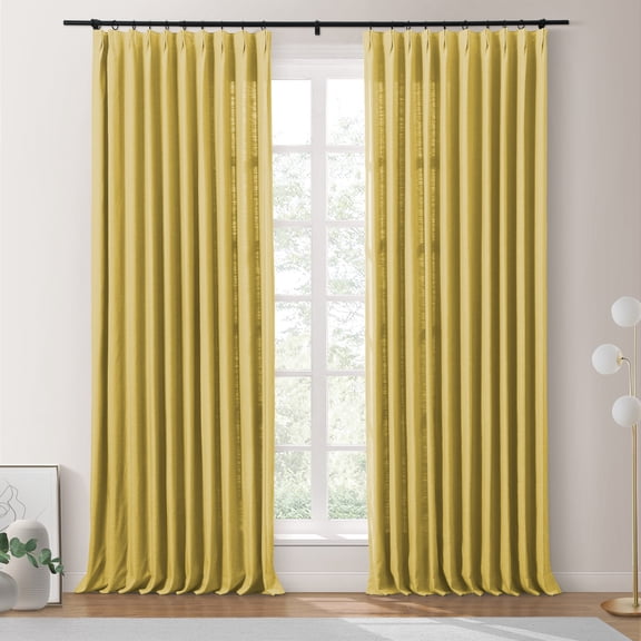 TWOPAGES Room Darkening Drape Cotton Pinch Pleat Curtain Solid Drape for Bedroom, 1 Panel, 52"x84", Apple Green