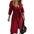 thumbnail image 2 of Women Long Winter Wool Coat Lapel DoubleBreasted Trench Over Coat with Belt Raglan Sleeve Business Long Wool Overcoat, 2 of 5