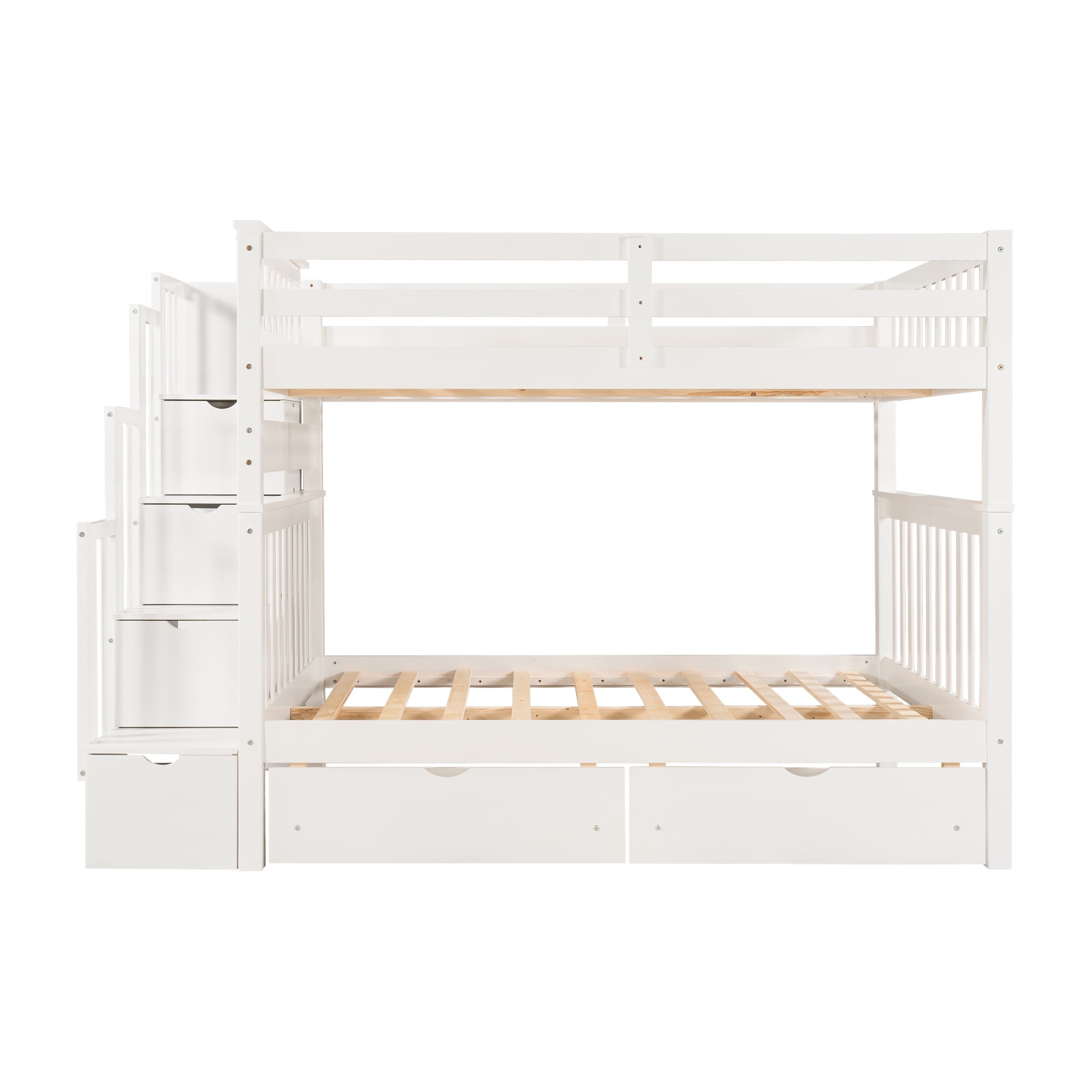Kepooman Full Over Full Modern Wooden Bunk Bed with Shelves & 6 Storage Drawers, 96.8" * 56.7" * 67", White Kepooman Full Over Full Modern Wooden Bunk Bed with Shelves & 6 Storage Drawers, 96.8" * 56.7" * 67", White