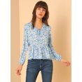 thumbnail image 3 of Allegra K Blusas con cuello en V y estampado floral Ditsy para mujer, dobladillo con volantes, cuello con lazo, gasa, peplum, tops Azul claro XL Unique Bargains Blusa, 3 of 6