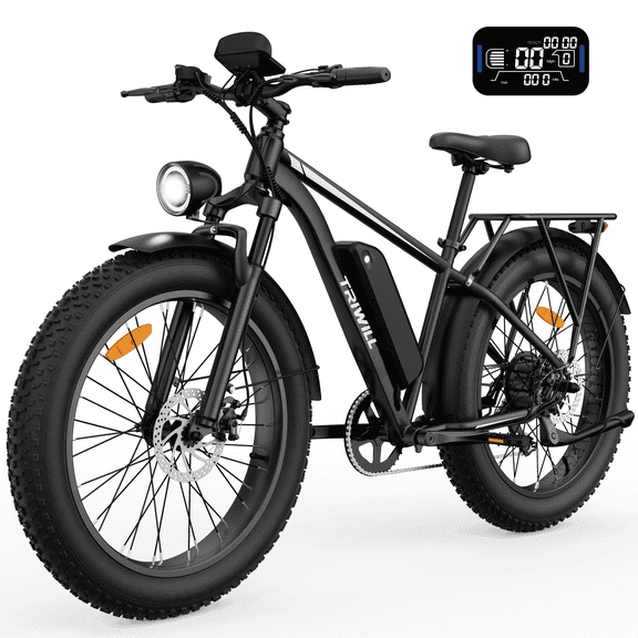TRIWILL 26"Electric Bike for Adults, 750W Rated E-Mountain Bicycle, 28MPH Class 3 Fat Tire Ebike, 48V 15Ah Removable Battery, 7 Speed and Front Suspension with Rear Rack, UL2849
