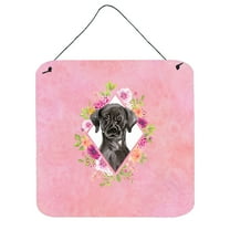 Carolines Treasures CK4261DS66 Black Labrador Pink Flowers Wall or Door Hanging Prints 6x6 multicolor