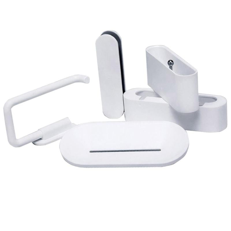 5pcs Set Towel Ring Dual Bar Toilet Paper Holder Soap Dish Tooth Brush Cup Shelf 