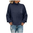 thumbnail image 3 of Aboser Vintage Sweaters for Women Turtleneck Long Sleeve Pullover Tops Chunky Cable Knit Sweater Cozy Soft Solid Color Tunic Blouses Fall Outfits Navy XXXL, 3 of 6