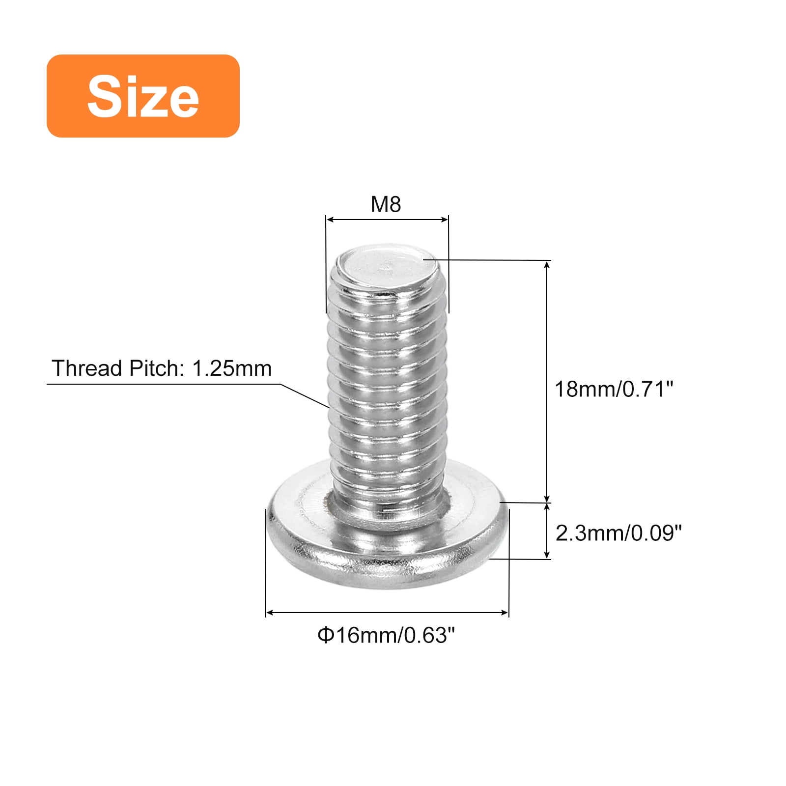 M8-1.25 x 18mm 50Pack Metal Flat Round Head Screws Phillips Drive Machine Bolt