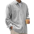 thumbnail image 2 of OIOLOYJM Mens Corduroy Button Down Shirt Jacket Casual Long Sleeve Lapel Collared Shacket Lightweight Textured Lounge Shirts Light Gray XL, 2 of 5