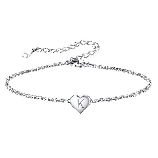 Silvora Pulsera de corazón inicial Pulseras de dijes Pulseras de cadena de plata de ley 925 para mujeres Adolescentes Niñas - Letra K Silvora Joyas con letras iniciales