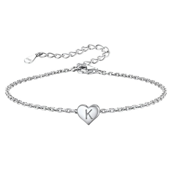 Silvora Pulsera de corazón inicial Pulseras de dijes Pulseras de cadena de plata de ley 925 para mujeres Adolescentes Niñas - Letra K Silvora Joyas con letras iniciales