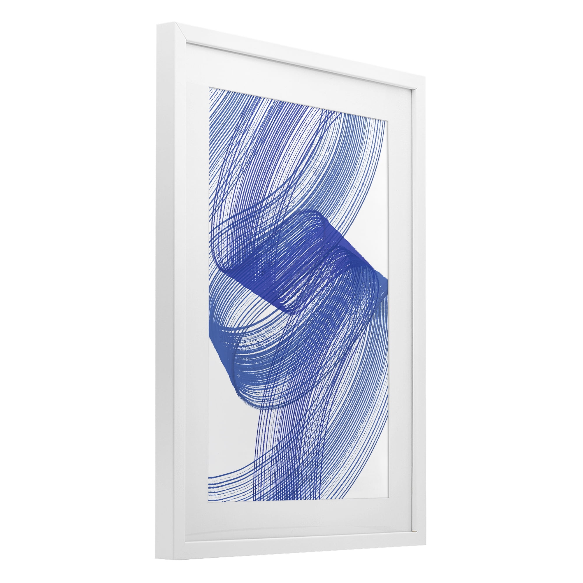 Stupell Industries Blue Lines Flowing In Motion White Framed Print Under Glass, design by Martina Pavlova