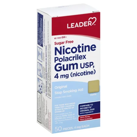 Leader Nicotine Gum 4 Mg Original Flavor, Sugar Free 50 Ct