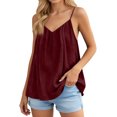 thumbnail image 2 of Womens V Neck Spaghetti Strap Tank Tops Sleeveless Flowy Camisole Loose Cami Basic Adjustable Shirt Red XL, 2 of 6