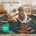 thumbnail image 4 of ODIKA 3'x5' Teal Tropical Canopy: Lush Jungle Washable Accent Rug Elegant Botanical Patterns with Exotic Flora for Bedside, Nursery Room, Pet Friendly & Non-Shedding, 4 of 7