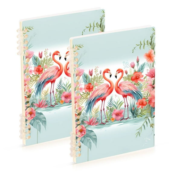 Flamingoes Flowers Floral Leaves Light Ring Binder Notebook Journey Note Diary College Ruled Spiral Notebook Study Loose Leaf Paper A5 60 Pages
