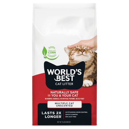 WORLD'S BEST CAT LITTER Multiple Cat Unscented - Natural Ingredients, Quick Clumping, Flushable, 99% Dust Free - Long-Lasting Odor Control & Easy Scooping - 15 lb Bag