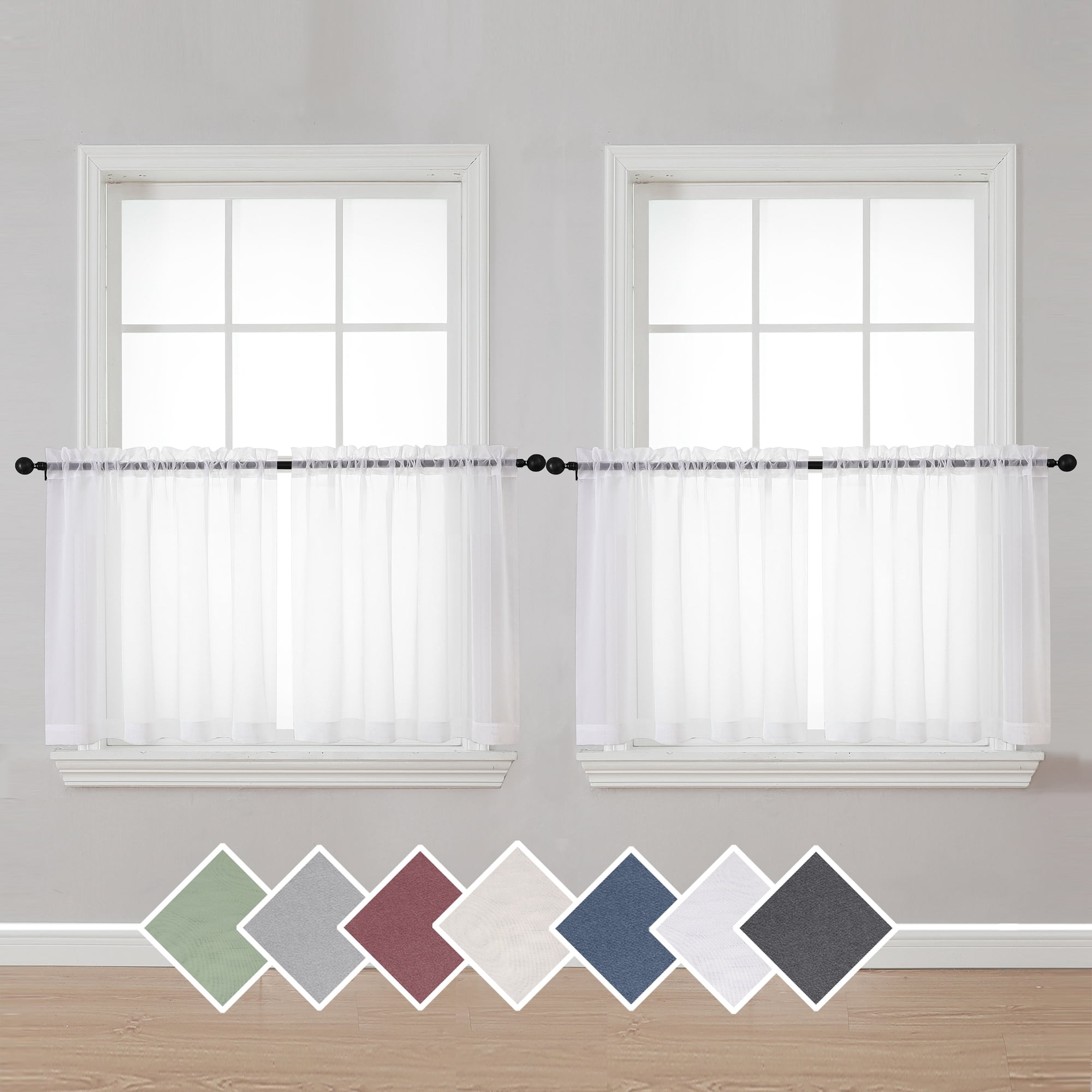 OVZME White Sheer Kitchen Curtains Set of 4, Small Window Curtains ...