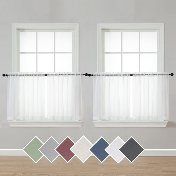 OVZME White Sheer Kitchen Curtains Set of 4, Small Window Curtains