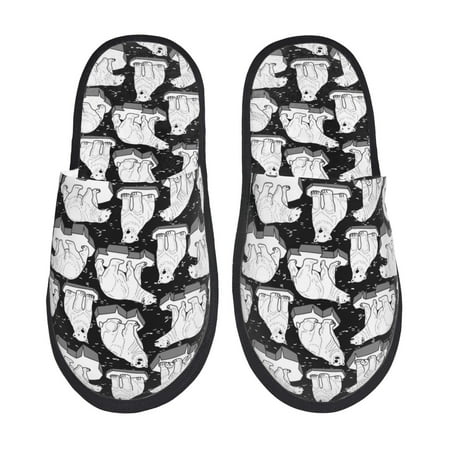 Balery Cute Cartoon Polar Bear Slient Indoor Furry Fleece Comfort House Shoes Soft Non-Slip Home Shoes Cotton slippers House Slippers-- Large