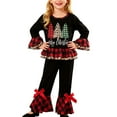 thumbnail image 4 of CAIVO Girls Outfits 2 Piece Festive Holiday Party Wear With Elegant Flounce Hem Tops Comfortable Pants Toddler Kids Long Sleeve O-Neck Fashionable Christmas Clothing Sets, 4 of 5