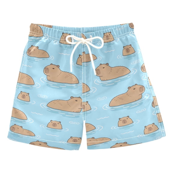 Swimming Capybara Pattern Swim Trunks Quick Dry Beach Pool Board Shorts Lightweight Stylish Print Sizes 2T to XL