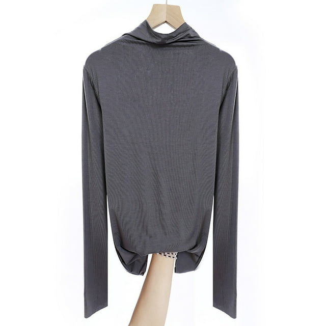 Pisexur Pyjama pour Femmes, Pyjama en Soie pour Femmes Doux pour la Peau Hauts d'Hiver pour Femmes Demi-Col Montant Manches Longues Chemise de Base Col Rond Haut Fin Vêtements de Maison Gris,G