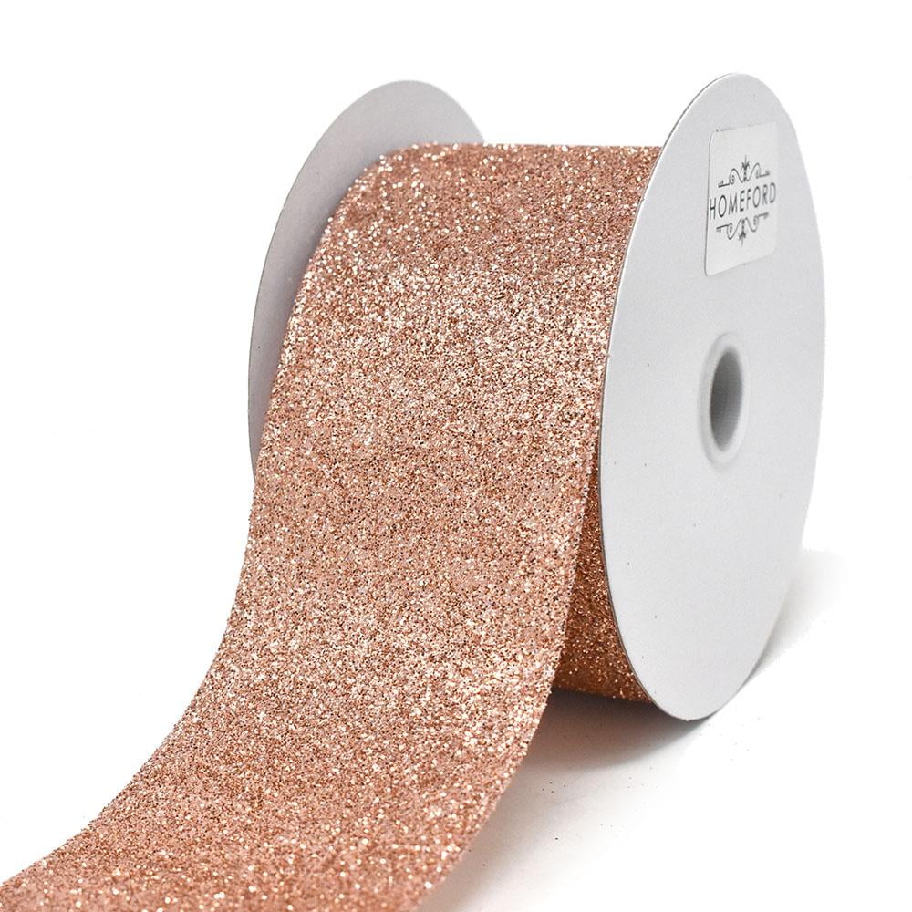 Rose Gold All Glitter Wired Ribbon, 21/2Inch, 10Yard