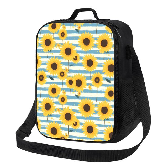 Balery Blue White Striped Sunflower A Caja de Almuerzo y Bolsa de Almuerzo para Hombres y Mujeres, Bolsa de Almuerzo Reutilizable con Gran Capacidad, Bolsa de Almuerzo Aislada