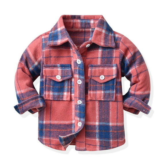 NAISIBABY Boys Shirt Jacket, Flannel Shirt Plaid Long Sleeve Kids Outwear Coat Pink 3-4T