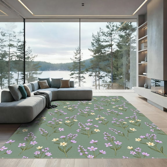 ODIKA 6' x 9' Machine Washable Non-Slip Area Rug, cottagecore floral High Traffic Rug, Green, 1296969