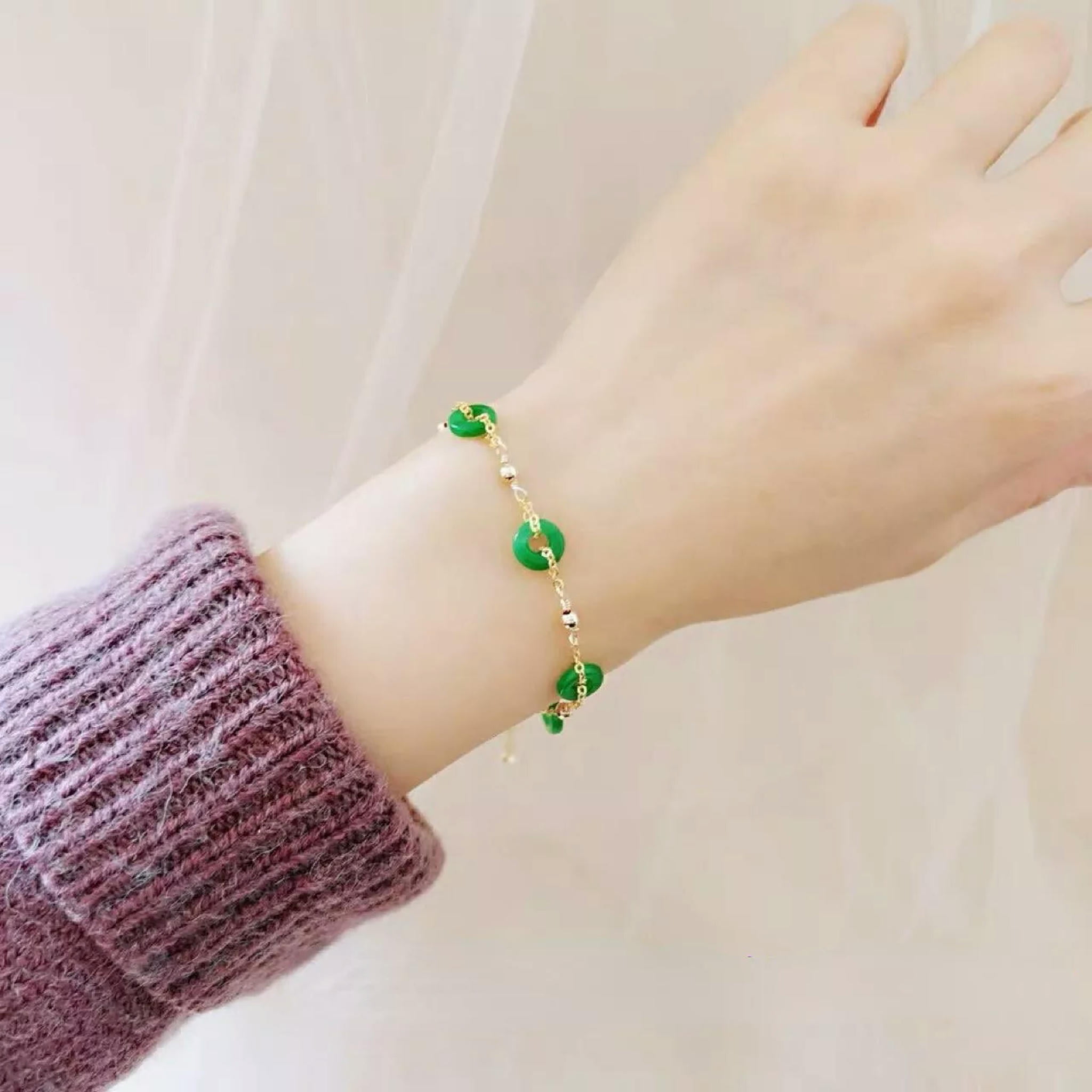EOEMY Green Jade Donut Bracelets For Women Bangle Bracelet Jewelry Silver Real