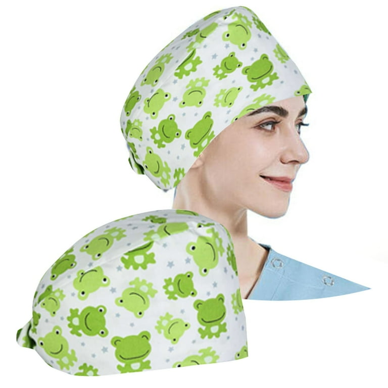 ZHENHONG Nurse Caps for Women Sun Hat Scrub Cap With Bouffant Hat With Sweatband Green One Size Hats