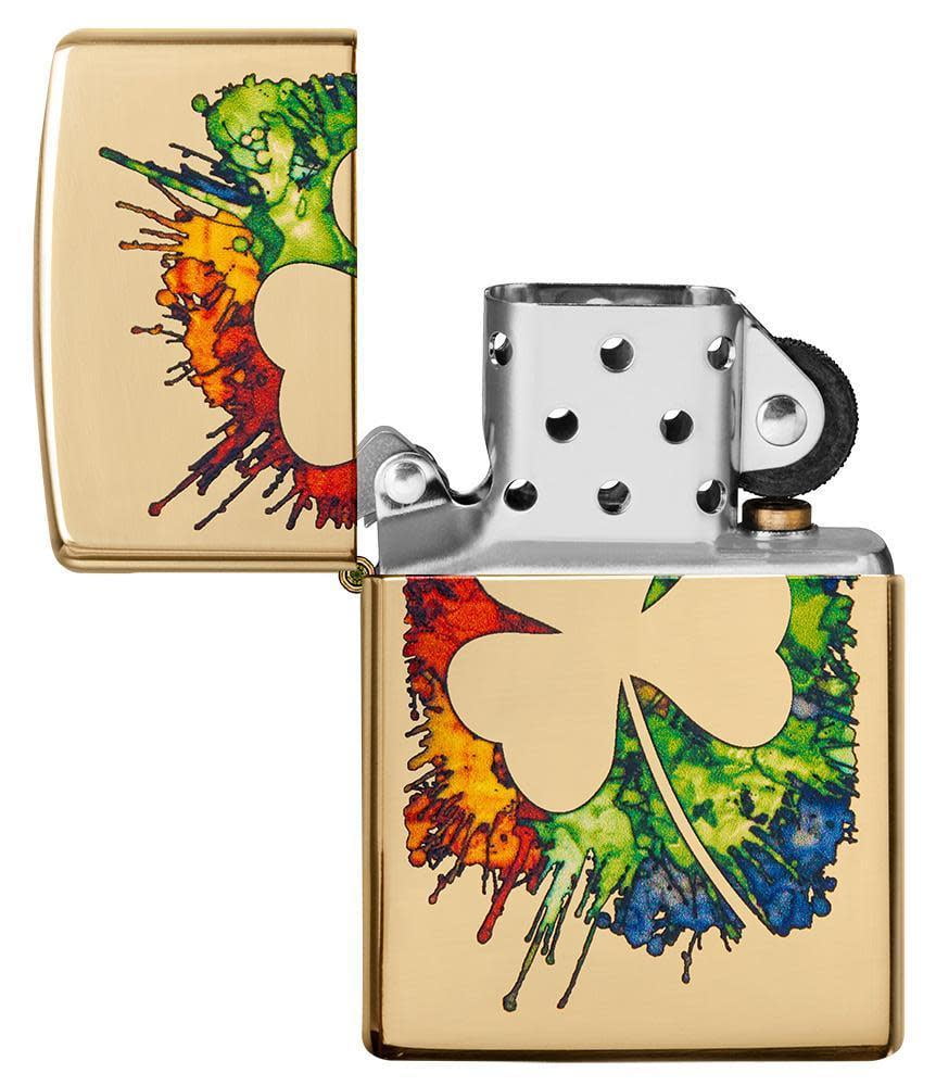 Zippo Graffiti Clover Design High Polish Brass Pocket Lighter