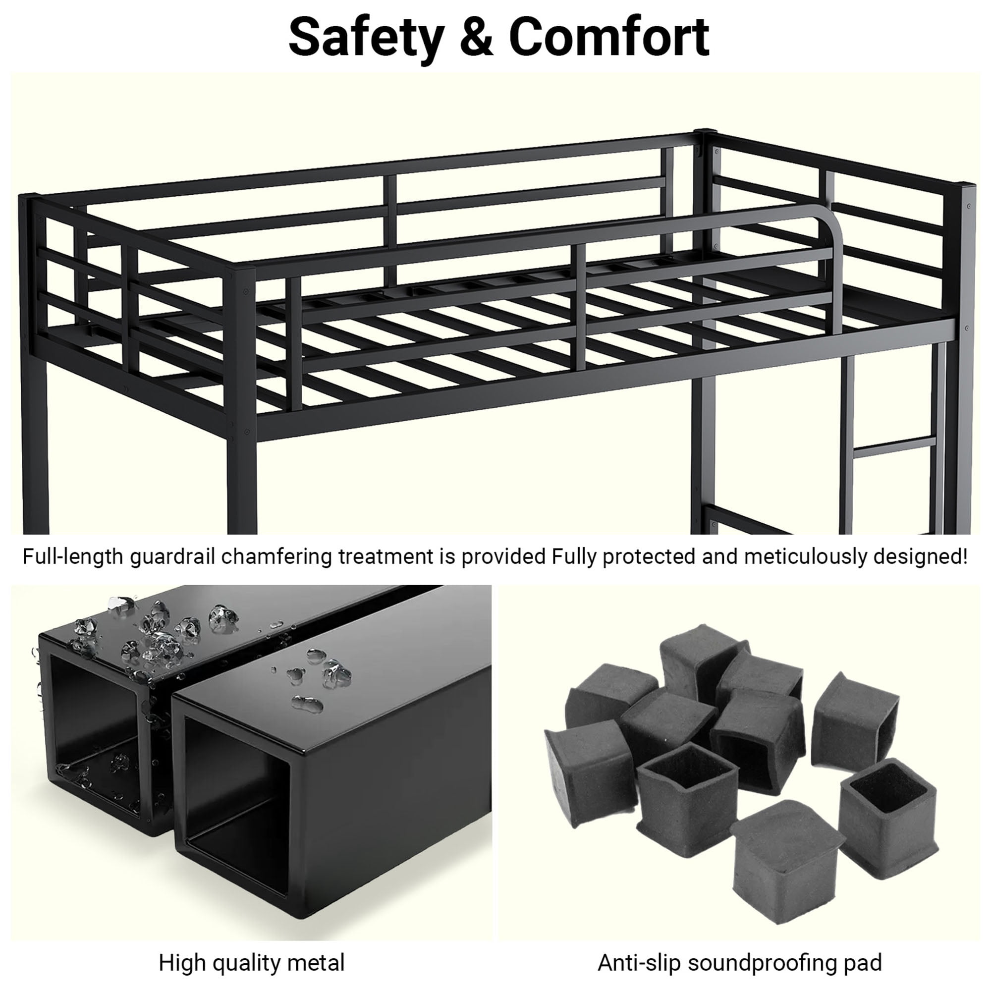 Miniyam Twin over Twin Metal Bunk Bed Frame, Noise Free, Space Saving, Black