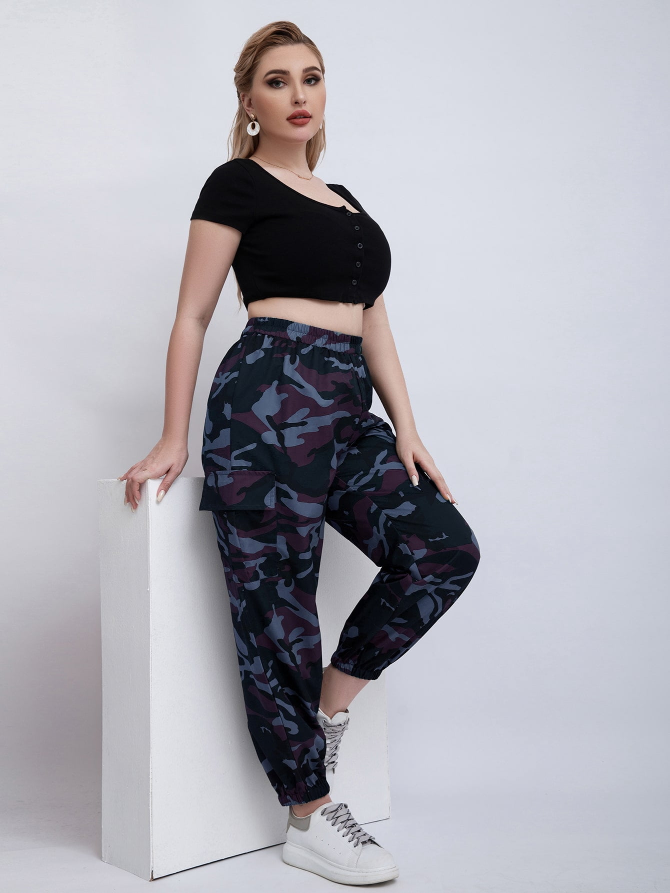 Multicolor Women's Plus Size Camo Print 