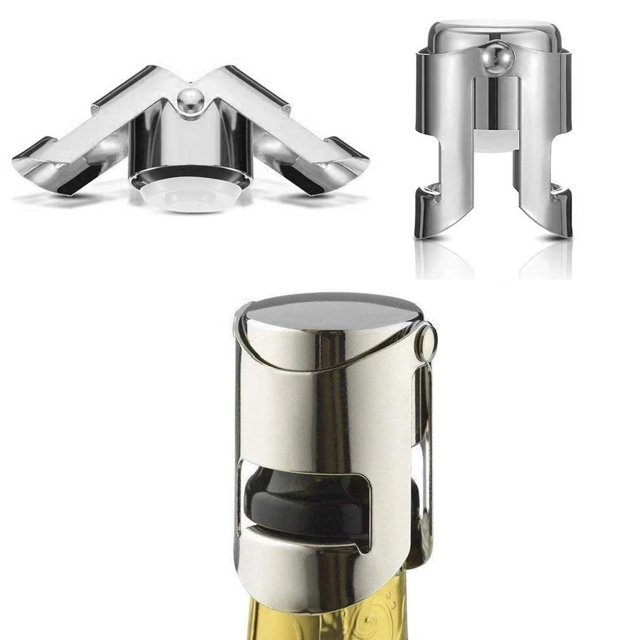 Juego de 3 tapones de champán de acero inoxidable para botellas de vino espumoso con tapón de cierre más largo, accesorios de regalo para champán.