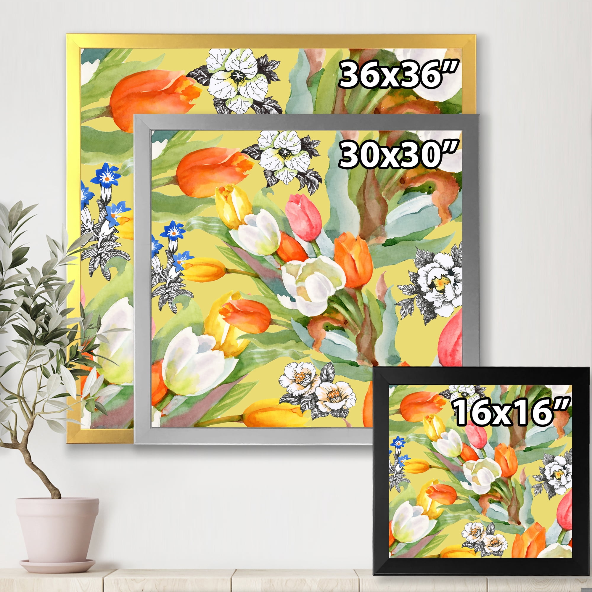 Designart 'Blooming Orange and White Tulips IV' Traditional Framed Art Print
