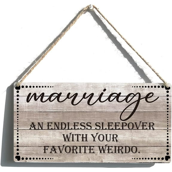 Marriage Sign Farmhouse Endless Sleepover Favorite Weirdo Wooden Hanging Sign Plaque Romantic Wall Art Decor Home Decoration 10x5 Inch
