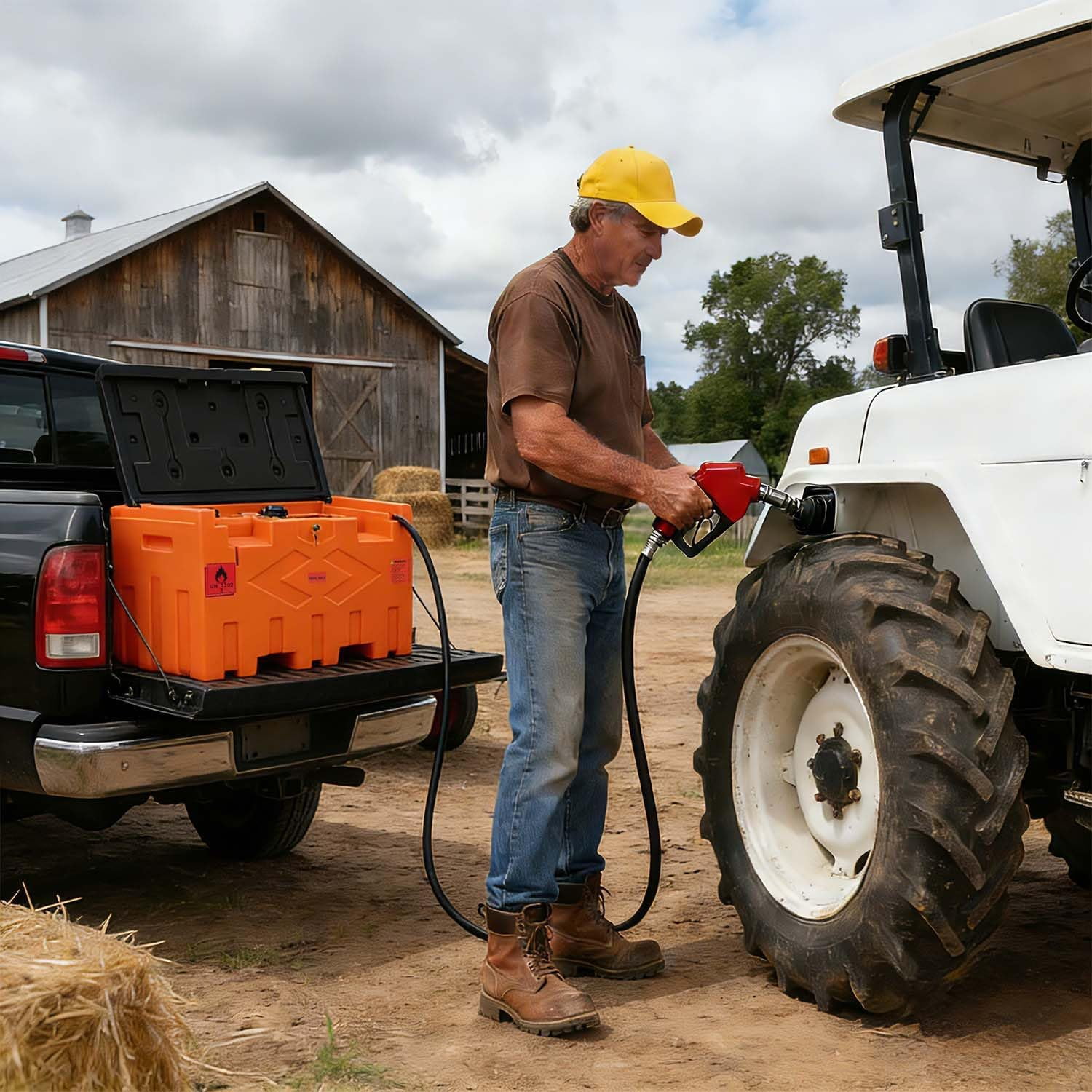 Portable 50 Gallon Diesel Fuel Transfer Tank with 12V Electric Pump, 11.9 GPM Flow Rate, 15ft Hose, Automatic Nozzle, Orange