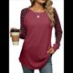 thumbnail image 2 of Blusas Tipo Túnica A Rayas para Mujer, Camisas Casuales de Larga, Jersey de Cuello Redondo. Vino Tinto L, 2 of 9