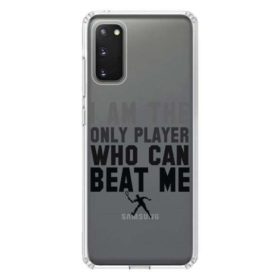 DistinctInk Clear Shockproof Hybrid Case for Galaxy S20 PLUS / 5G (6.7" Screen) - TPU Bumper Acrylic Back Tempered Glass Screen Protector - I Am The Only Player Who Can Beat Me Tennis