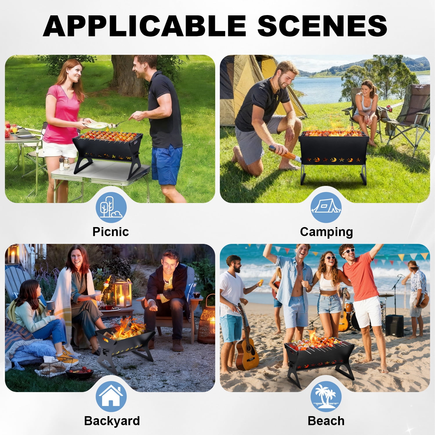 Walchoice 3Pcs Portable Charcoal Grill, Camping Campfire Grill with Carry Bag, Heavy-duty Mini BBQ Firepit for Camping, Backyard, Bonfire, Patio, Outdoor Cooking